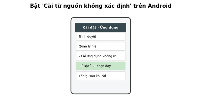 Bật Cài từ nguồn không xác định trên Android để cài tool Baccarat